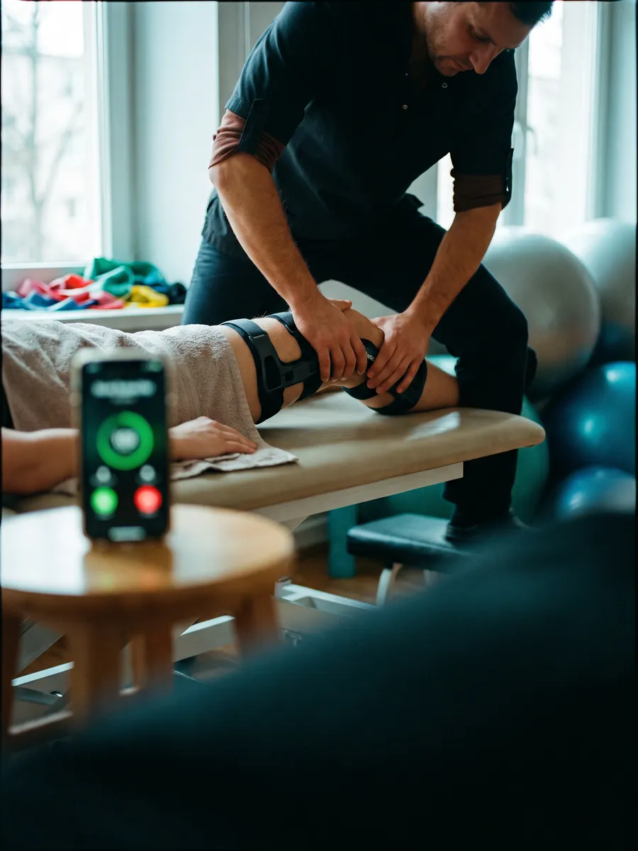 Fizjoterapia — praca trwa, telefon dzwoni w tle